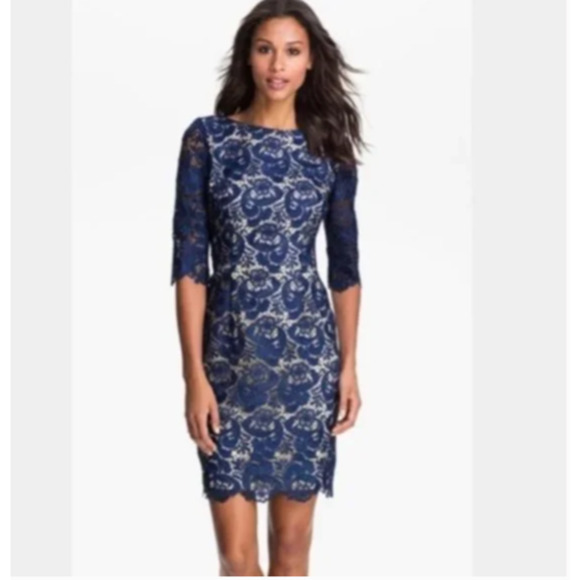 Eliza J Lace Royal Collection Lace Blue Midi Dress, size 8, style# EJ2M2450